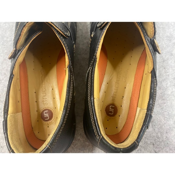 Clarks Unstructured Black/Dark Brown Leather Button Slip On Loafers Womens 9W - Picture 7 of 9